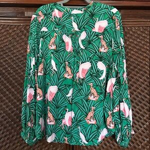 Anthropologie Kendra Dardy Flamingo Jungle Blouse.